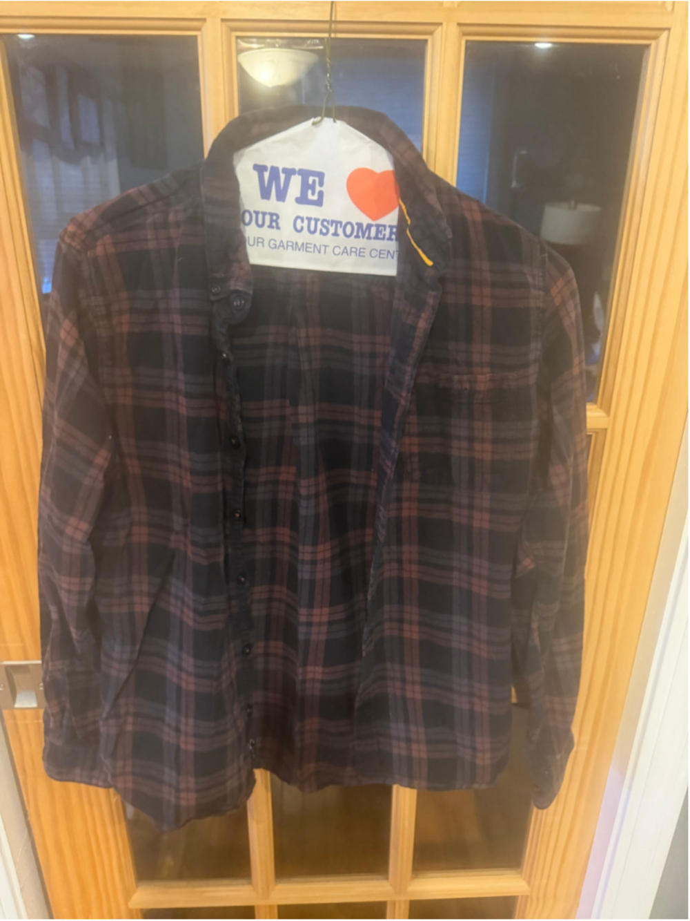 Men's On The Road Plaid Flannel Shirt, Size M, Black and Burgundy